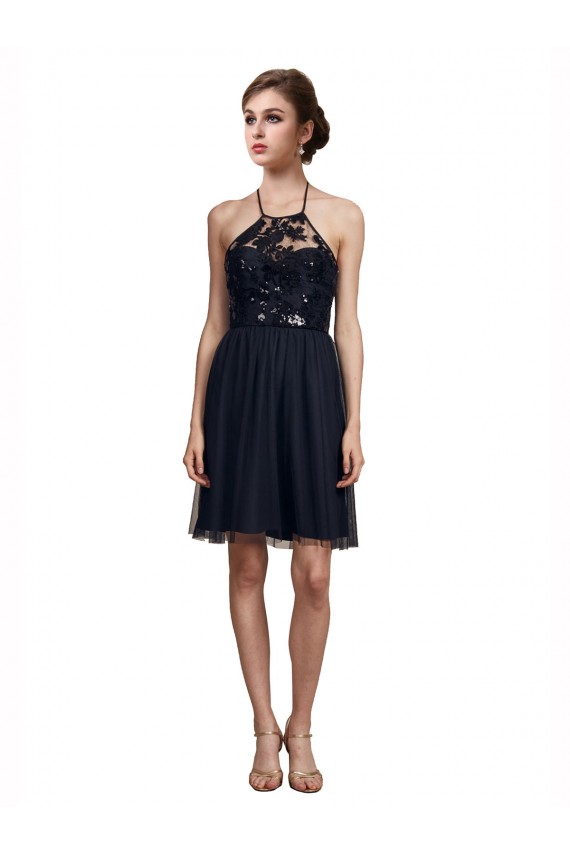 Cheap High Neck Illusion Bodice Bridesmaids Dress UK
