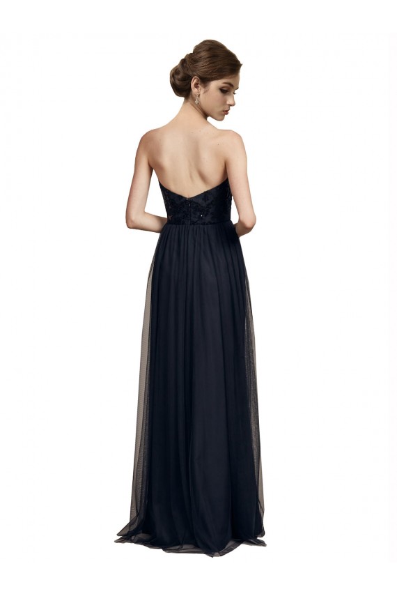 Cheap Strapless Sequined Lace Long Bridesmaid Dress with Pleats UK