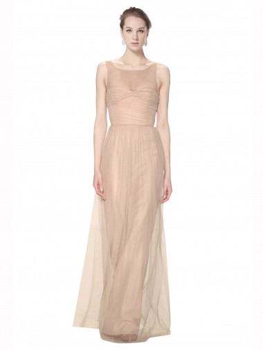 Cheap Long Tulle Bridesmaid Dress with Illusion Neck UK