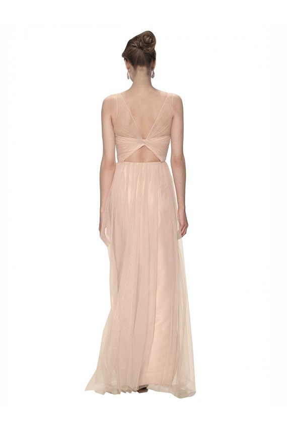 Cheap Long Tulle Bridesmaid Dress with Illusion Neck UK