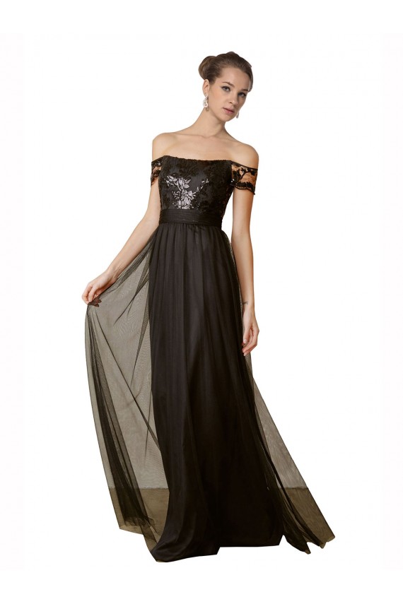Cheap Off The Shoulder Sequined Lace Tulle Bridesmaid Dress UK