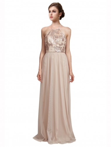 Cheap Sweetheart Tulle Bridesmaid Dress with High Neck Illusion Bodice UK