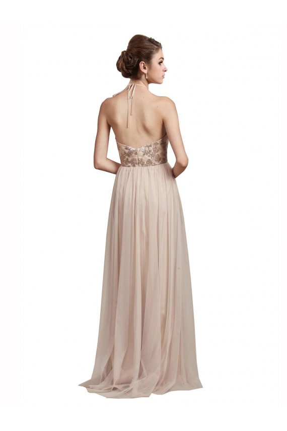 Cheap Sweetheart Tulle Bridesmaid Dress with High Neck Illusion Bodice UK