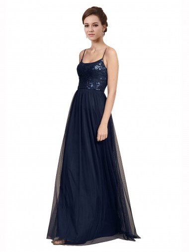 Cheap Spaghetti Strap Tulle Bridesmaids Dress with Ballerina Neckline UK