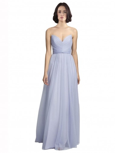 Cheap Spaghetti Strap Tulle Bridesmaids Dress with Ruched Bodice UK