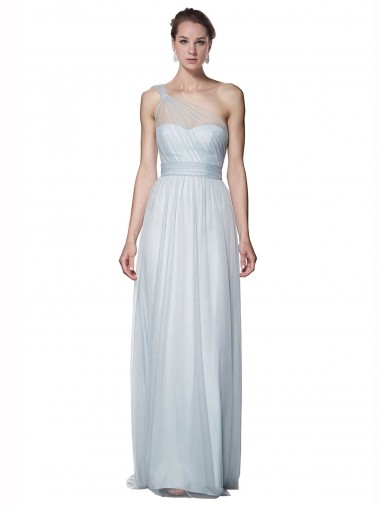 Cheap One Shoulder Illusion Tulle Bridesmaid Dress with Knot Detail UK