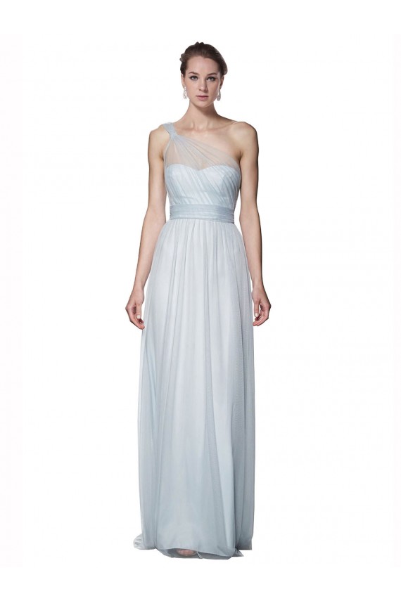 Cheap One Shoulder Illusion Tulle Bridesmaid Dress with Knot Detail UK