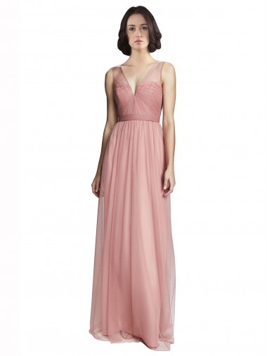 Cheap V-Neck Illusion Tulle Bridesmaids Dress UK
