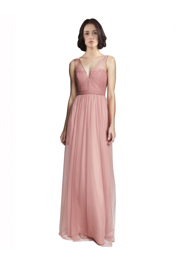 Cheap V-Neck Illusion Tulle Bridesmaids Dress UK