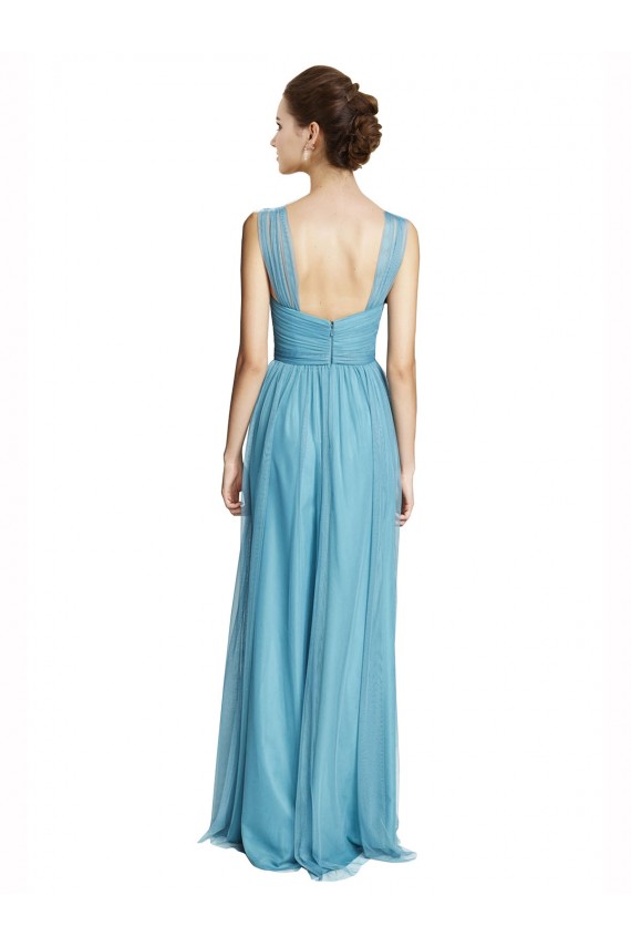 Cheap Floor Length Inverted V-Neck Tulle Bridesmaids Dress UK