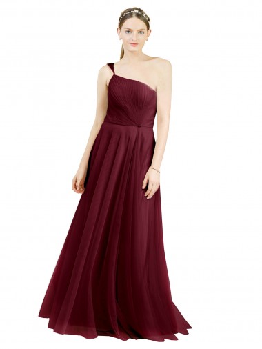Cheap One Shoulder Floor Length Long Tulle Bridesmaid Dress UK