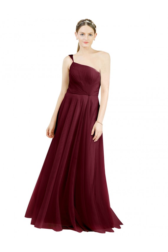 Cheap One Shoulder Floor Length Long Tulle Bridesmaid Dress UK