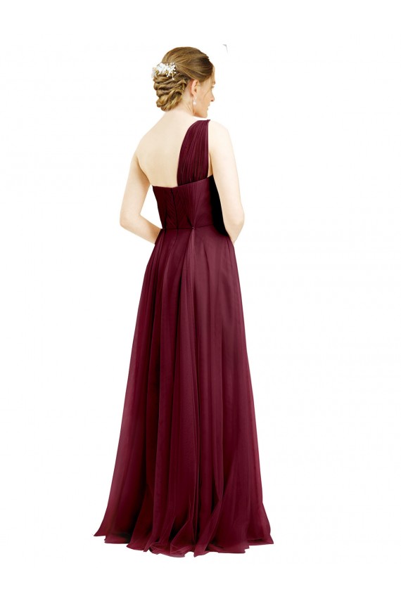 Cheap One Shoulder Floor Length Long Tulle Bridesmaid Dress UK