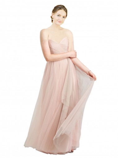 Cheap Long Floor Length Sweetheart Pleated Tulle Bridesmaid Dress UK