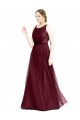 Cheap Sleeveless Boat Neck Long Pearl Tulle Bridesmaid Dress with Keyhole Back UK