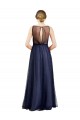 Cheap Sleeveless Boat Neck Long Pearl Tulle Bridesmaid Dress with Keyhole Back UK