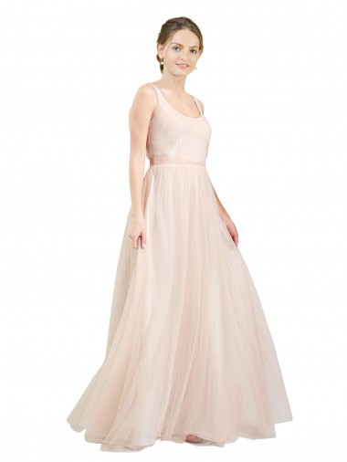 Cheap Scooped Neckline Long Tulle Bridesmaid Dress with Open Back UK