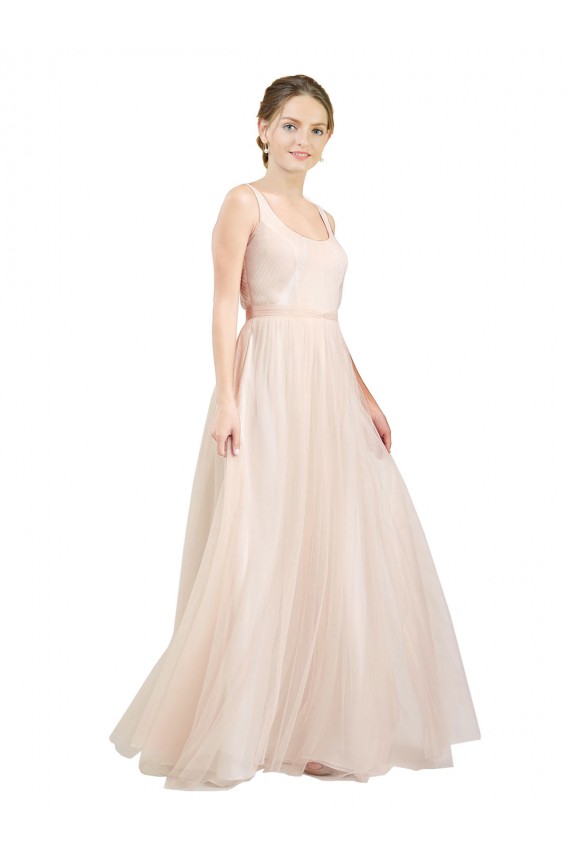 Cheap Scooped Neckline Long Tulle Bridesmaid Dress with Open Back UK