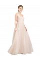 Cheap Scooped Neckline Long Tulle Bridesmaid Dress with Open Back UK