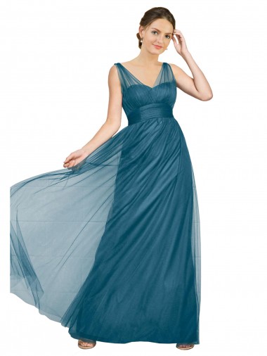 Cheap Long V-Neck Soft Tulle Bridesmaid Dress UK