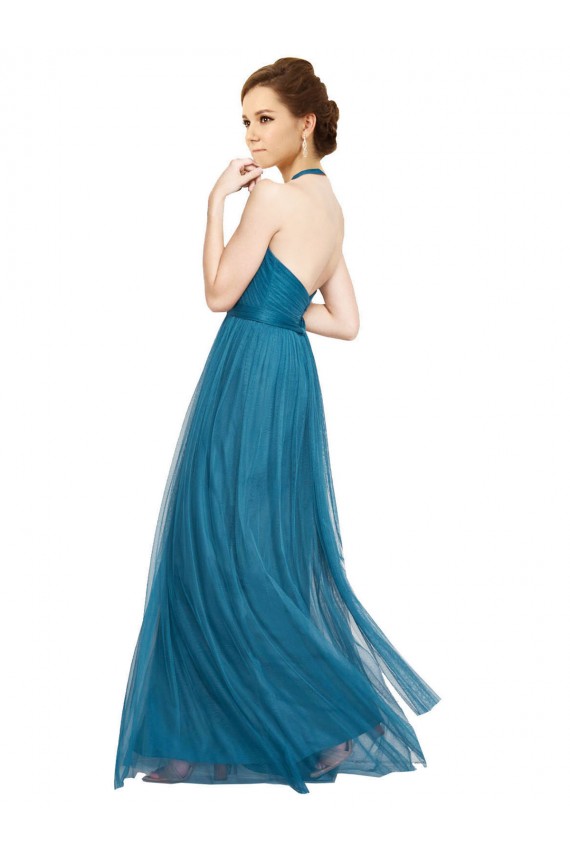 Cheap High Neck Halter Pleated A-Line Tulle Bridesmaid Dress UK