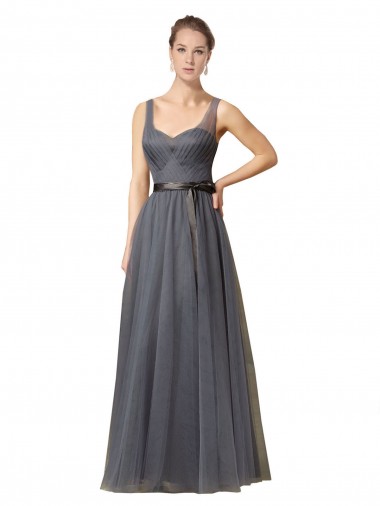 Cheap Sweetheart Long Tulle Bridesmaid Dress with Sash UK