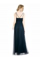 Cheap Full Length Long Tulle Bridesmaid Dress with V-Neck Criss-Cross Ruched Top UK