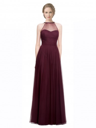 Cheap Full Length Soft Tulle Spaghetti Strap Bridesmaid Dress UK