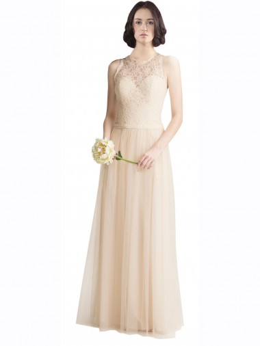 Cheap Full Length Tulle Bridesmaid Dress with Corded Lace Over Sweetheart Neckline UK