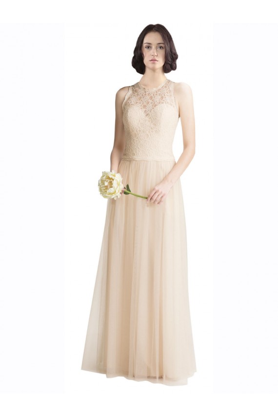 Cheap Full Length Tulle Bridesmaid Dress with Corded Lace Over Sweetheart Neckline UK