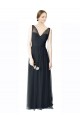 Cheap Long Tulle Bridesmaid Dress with Illusion Shoulder Straps and V-Back UK