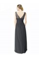 Cheap Long Tulle Bridesmaid Dress with Illusion Shoulder Straps and V-Back UK