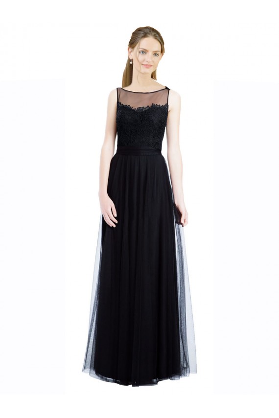 Cheap Full Length Tulle Bridesmaid Dress with Lace Bodice and Soft Tulle Illusion Top UK