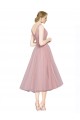 Cheap Short Tea Length Wide Strap Plunge Cross Over Neckline Tulle Cocktail Bridesmaid Dress UK