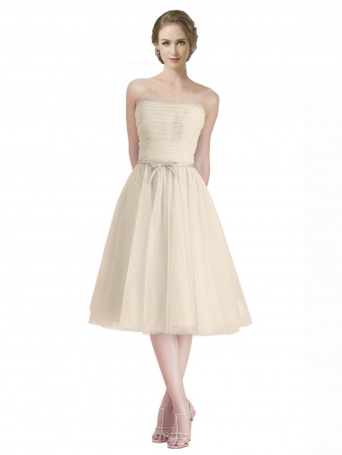 Cheap Strapless Short Cocktail Length Tulle Cocktail Bridesmaid Dress with Pleats UK