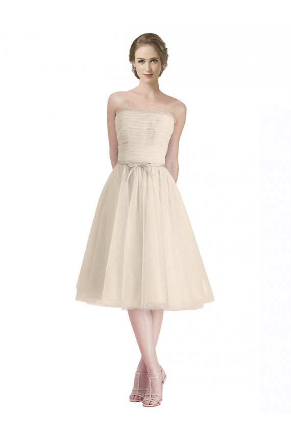 Cheap Strapless Short Cocktail Length Tulle Cocktail Bridesmaid Dress with Pleats UK