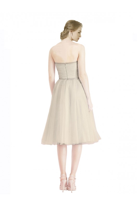 Cheap Strapless Short Cocktail Length Tulle Cocktail Bridesmaid Dress with Pleats UK