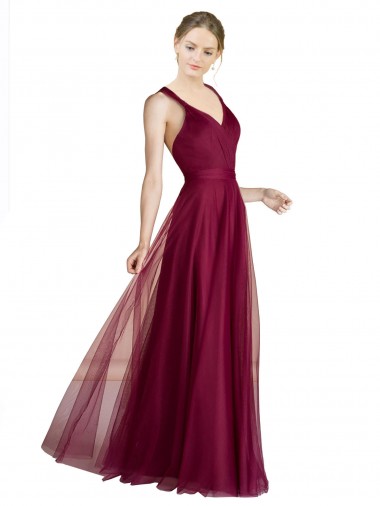 Cheap Long Sweetheart Tulle Bridesmaid Dress with Straps and Criss Cross Back UK