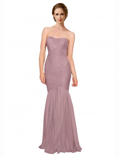 Cheap Mermaid Strapless Tulle Bridesmaid Dress with All Over Pleats UK