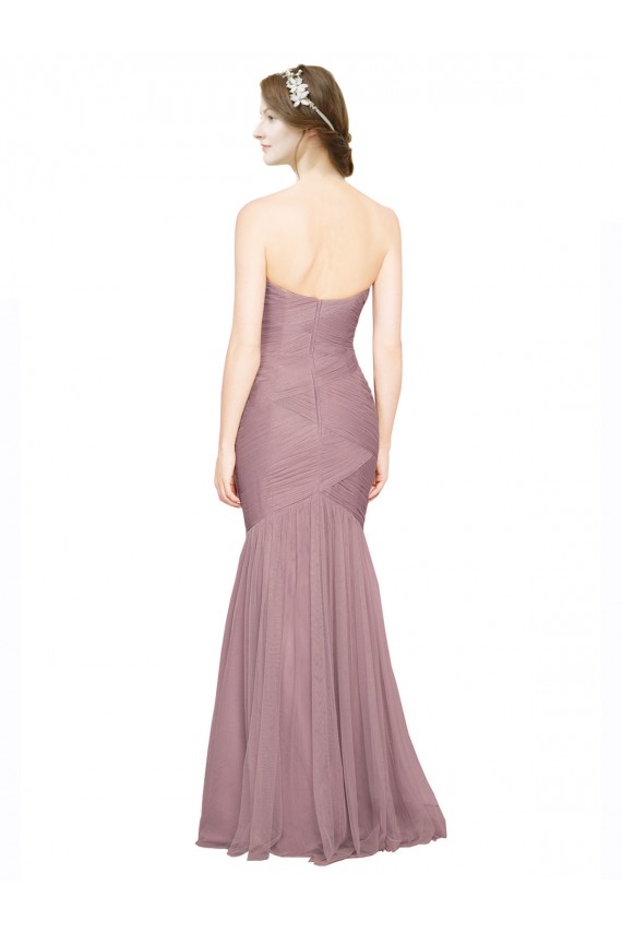 Cheap Mermaid Strapless Tulle Bridesmaid Dress with All Over Pleats UK