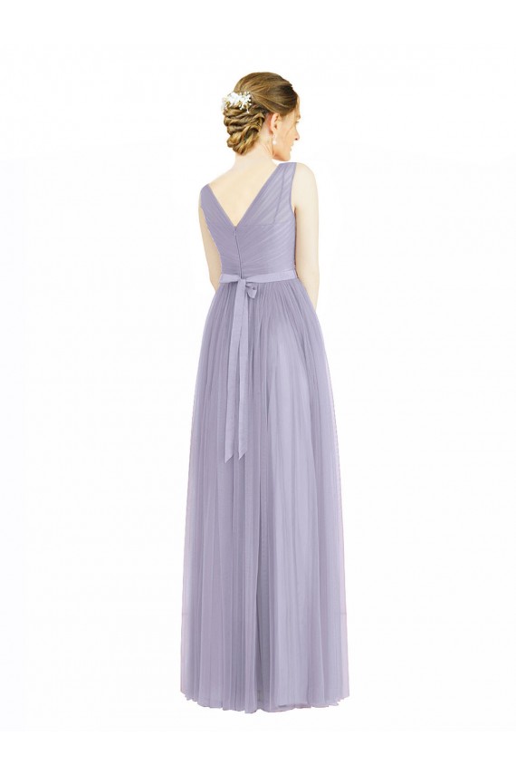 Cheap Wide Straps V-Neck Long Tulle Bridesmaids with Belt UK