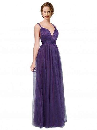 Cheap Twisted Straps Sweeheart Long Tulle Bridesmaid Dress Open Back UK