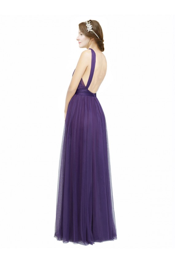 Cheap Twisted Straps Sweeheart Long Tulle Bridesmaid Dress Open Back UK