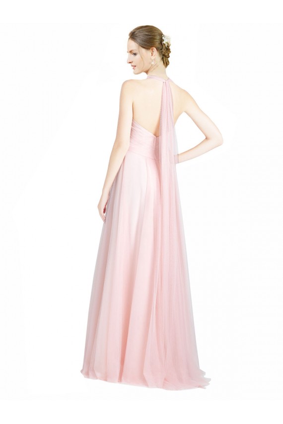 Cheap Ruched Sweetheart Neckline A-Line Tulle Bridesmaid Dress with Tie Open Back UK