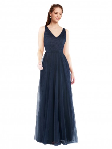 Cheap V-Neck Soft and Simple Tulle Bridesmaid Dress UK