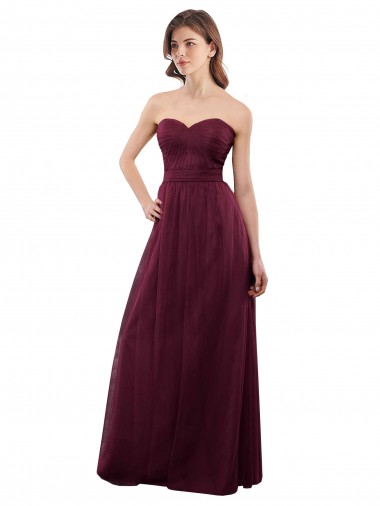 Cheap Strapless Tulle A-line bridesmaid dress with pleated top UK