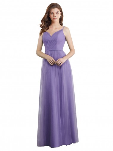 Cheap Sweetheart Deep V-Back Tulle Bridesmaid Dress with Draped Bodice UK