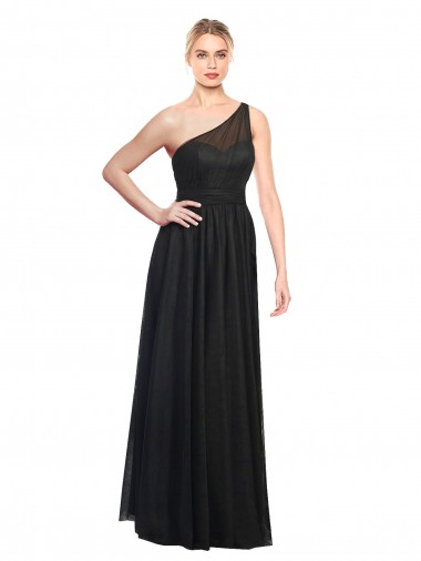 Cheap Ruched One Shoulder Tulle A-Line Bridesmaid Dress UK