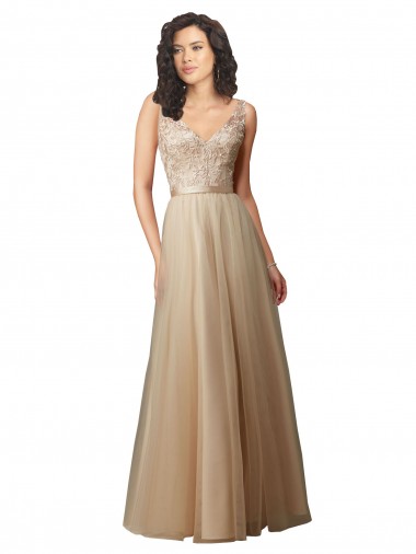 Cheap Long Tulle Bridesmaid Dress with Embroidery and Beading UK