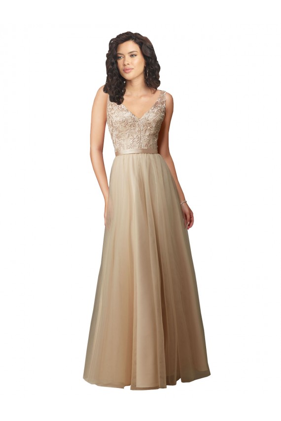 Cheap Long Tulle Bridesmaid Dress with Embroidery and Beading UK
